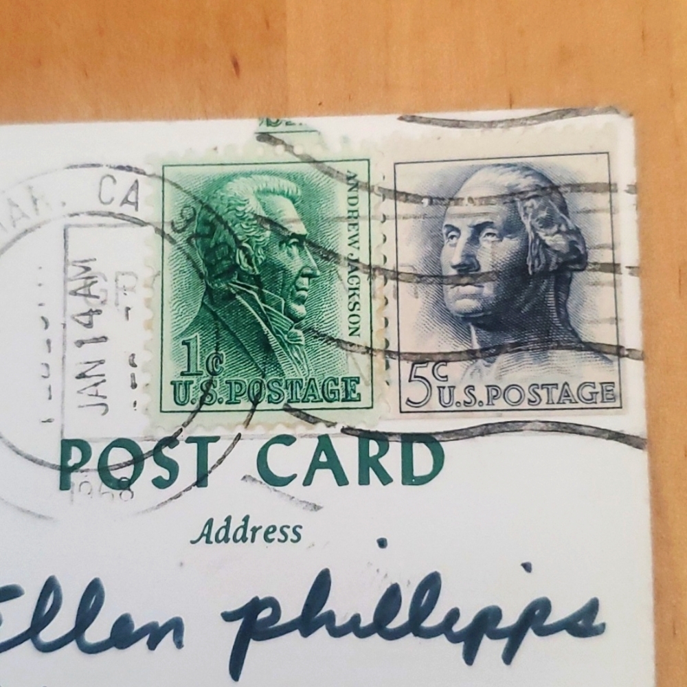US Stamps Andrew Jackson 1c & George Washington 5 Cents ,US post Card.